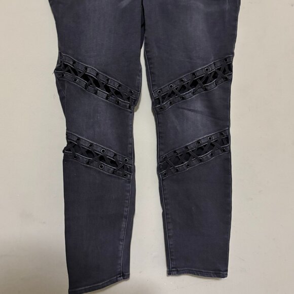 Express High-Rise Skinny Jeans – Black Wash Moto Detail, Size 14S - Picture 5 of 6